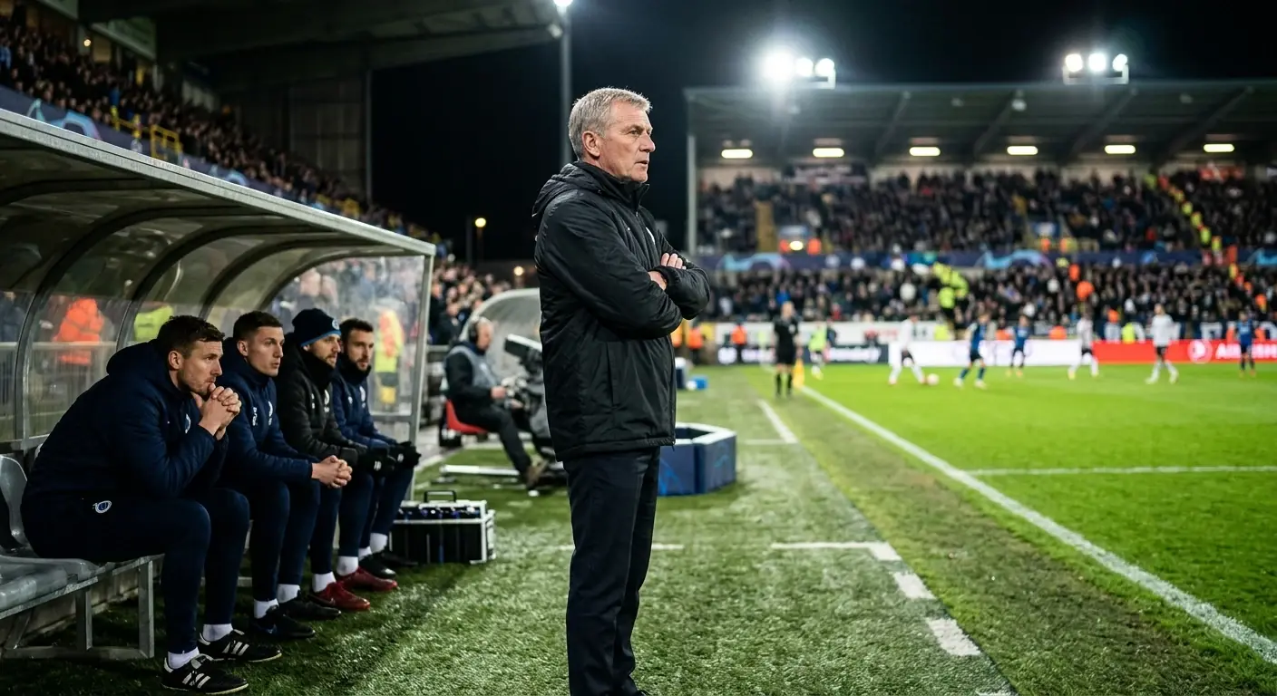 Spiller a Coach op der Säitelinn wärend engem WM-Match 2026 an der Nuecht