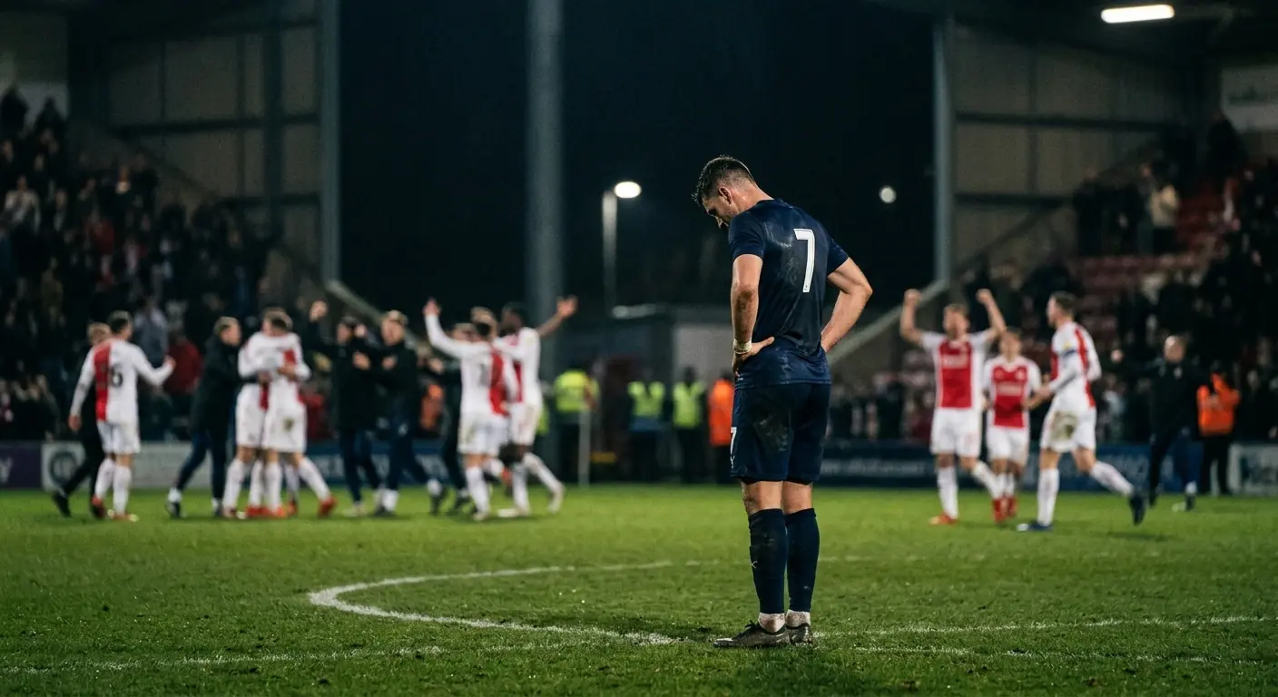 En enttäuschte Foussballer steet no engem verluerene Elfmeterschéissen um Terrain